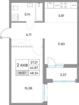 2-к квартира, вторичка, 48м2, 6/7 этаж