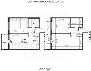 2-к квартира, строящийся дом, 42м2, 11/25 этаж