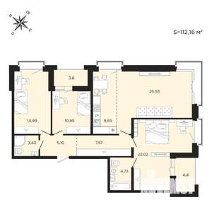 4-к квартира, вторичка, 112м2, 24/25 этаж