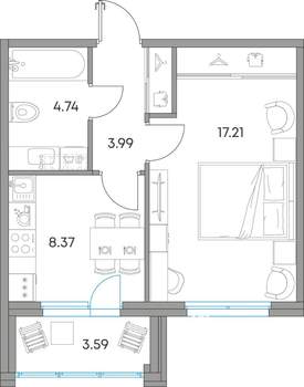 1-к квартира, вторичка, 38м2, 2/7 этаж