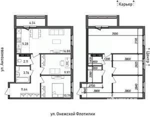 3-к квартира, строящийся дом, 65м2, 9/17 этаж