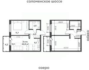 2-к квартира, строящийся дом, 42м2, 6/25 этаж