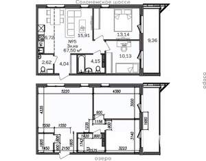 3-к квартира, строящийся дом, 68м2, 2/9 этаж