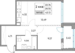 2-к квартира, вторичка, 43м2, 5/7 этаж