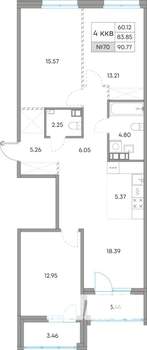 4-к квартира, вторичка, 91м2, 6/7 этаж