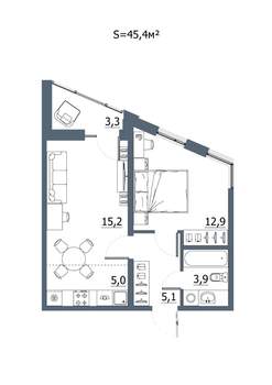 2-к квартира, строящийся дом, 45м2, 2/7 этаж
