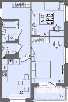 2-к квартира, строящийся дом, 61м2, 4/4 этаж