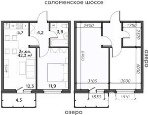 2-к квартира, строящийся дом, 42м2, 3/25 этаж