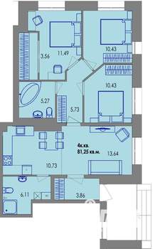 4-к квартира, вторичка, 80м2, 1/4 этаж
