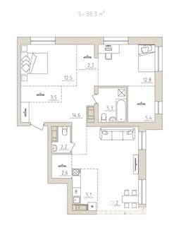 3-к квартира, вторичка, 89м2, 2/17 этаж
