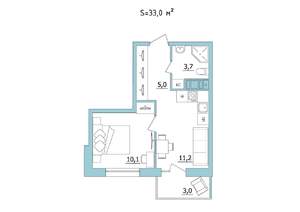 1-к квартира, строящийся дом, 33м2, 24/24 этаж