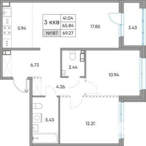 3-к квартира, вторичка, 69м2, 6/7 этаж