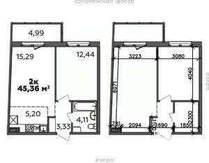 2-к квартира, строящийся дом, 45м2, 7/9 этаж