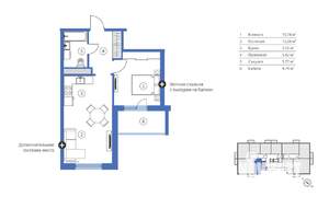 2-к квартира, строящийся дом, 43м2, 8/14 этаж