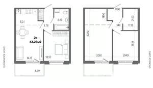 2-к квартира, строящийся дом, 43м2, 12/14 этаж