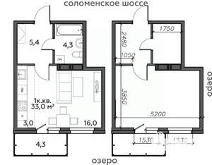 1-к квартира, строящийся дом, 33м2, 20/25 этаж