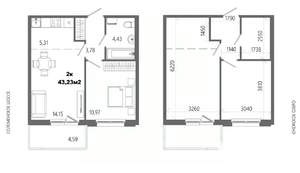 2-к квартира, строящийся дом, 43м2, 9/14 этаж