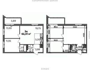 3-к квартира, строящийся дом, 63м2, 6/9 этаж