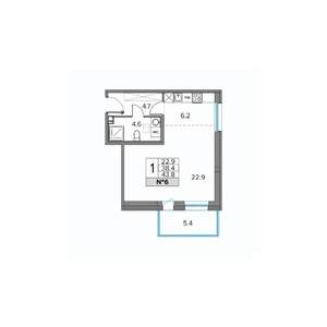 1-к квартира, вторичка, 37м2, 1/5 этаж