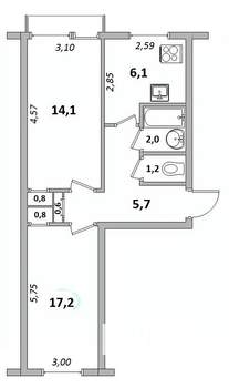 2-к квартира, вторичка, 49м2, 4/5 этаж