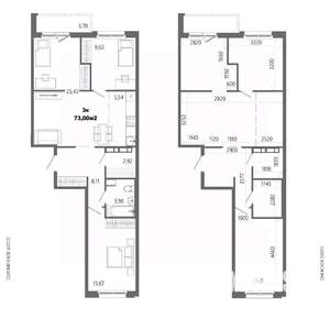 3-к квартира, строящийся дом, 73м2, 10/14 этаж
