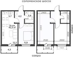 2-к квартира, строящийся дом, 42м2, 12/25 этаж