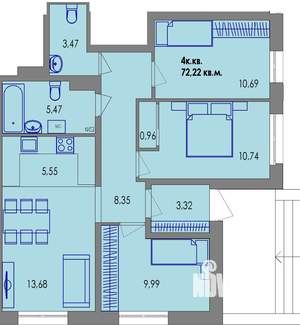 4-к квартира, вторичка, 73м2, 1/4 этаж