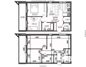 3-к квартира, строящийся дом, 68м2, 2/9 этаж