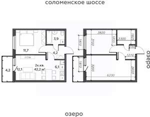 2-к квартира, строящийся дом, 42м2, 16/25 этаж