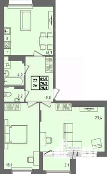 2-к квартира, вторичка, 79м2, 3/4 этаж