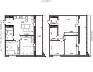 3-к квартира, строящийся дом, 65м2, 6/14 этаж