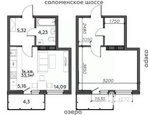 1-к квартира, строящийся дом, 33м2, 3/21 этаж