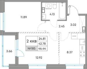 2-к квартира, вторичка, 46м2, 3/7 этаж