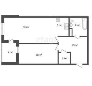 2-к квартира, вторичка, 51м2, 4/14 этаж