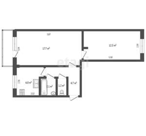 2-к квартира, вторичка, 45м2, 4/5 этаж