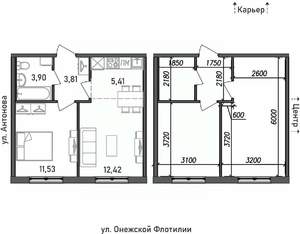 2-к квартира, строящийся дом, 37м2, 1/17 этаж