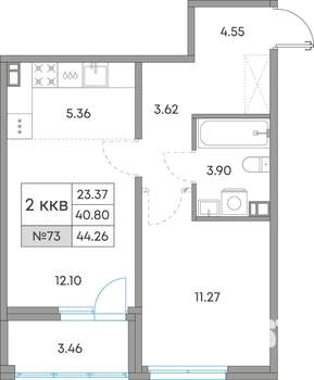 2-к квартира, вторичка, 44м2, 4/7 этаж