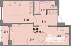 1-к квартира, вторичка, 43м2, 2/4 этаж