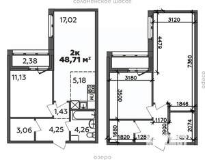 2-к квартира, строящийся дом, 49м2, 8/9 этаж