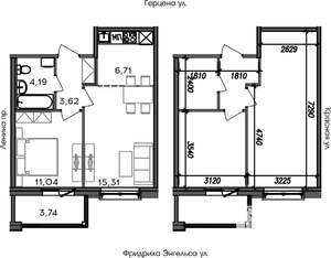 2-к квартира, строящийся дом, 45м2, 6/8 этаж