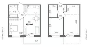 2-к квартира, строящийся дом, 43м2, 12/14 этаж