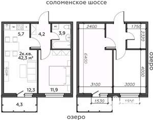 2-к квартира, строящийся дом, 42м2, 10/25 этаж
