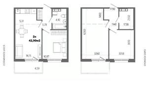 2-к квартира, строящийся дом, 43м2, 13/14 этаж
