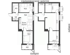 2-к квартира, строящийся дом, 52м2, 15/25 этаж