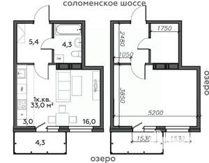 1-к квартира, строящийся дом, 33м2, 21/25 этаж