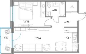 2-к квартира, вторичка, 49м2, 3/7 этаж