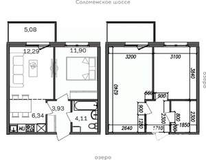 2-к квартира, строящийся дом, 44м2, 7/9 этаж