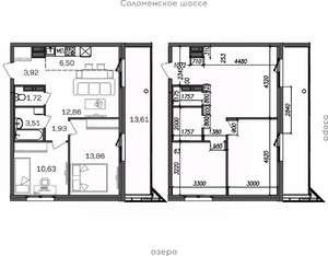 3-к квартира, строящийся дом, 69м2, 3/9 этаж