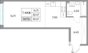 1-к квартира, вторичка, 32м2, 2/7 этаж