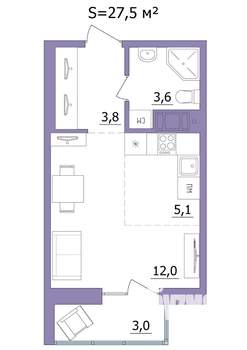 Студия квартира, строящийся дом, 28м2, 22/23 этаж